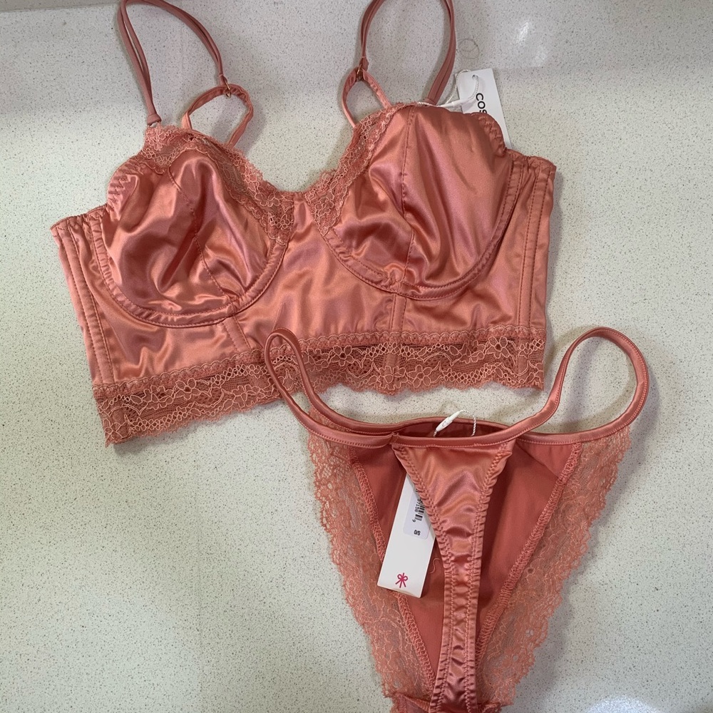 Pink Cosabella Madeline Bustier & Thong Set